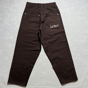 VTG Solo Semore Brown Baggy Embroidered Denim Jeans 34x30 90s USA Y2K Wide Jnco